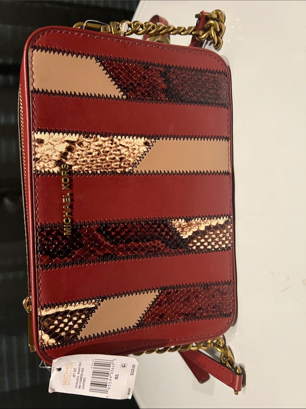 Michael Kors Red Burgundy Crossbody with Snake Print Accents - Picture 2 of 2